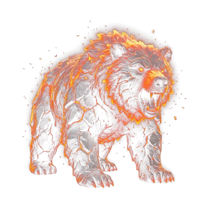 The Pit mascot: a grizzly bear forged from molten lava and embers